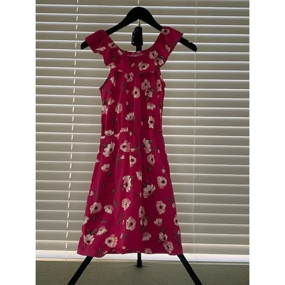 Children’s Place Girls Dress Size 10/12 Pink Floral Off Shoulder Ruffle Summer